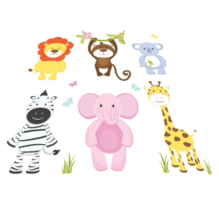 Vinyl tapijt kind met kleurrijke baby dieren - TenStickers