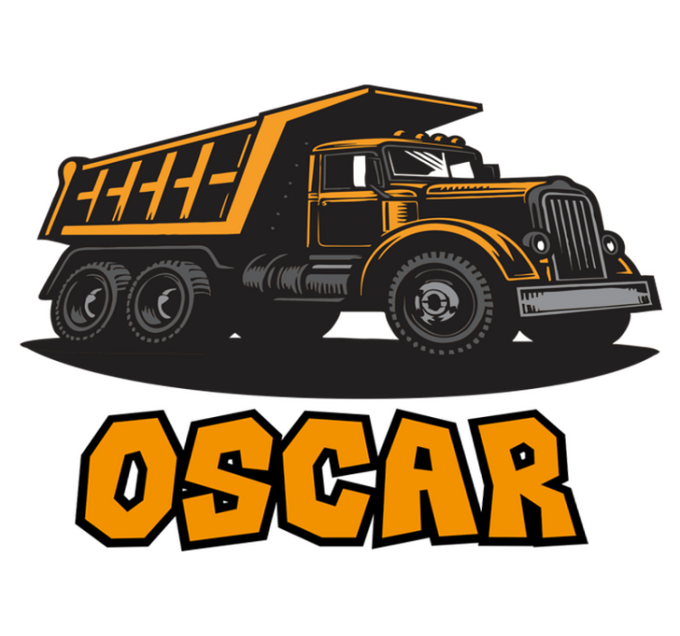 Vinyl tapijt kind gepersonaliseerde oranje vrachtwagen - TenStickers