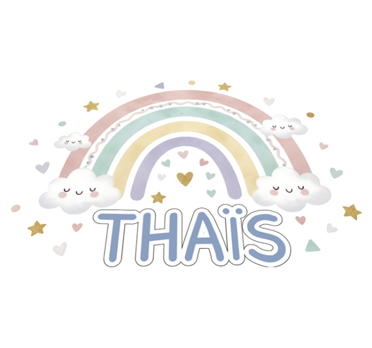 Vinyl tapijt kind met naam op pastelregenboog - TenStickers
