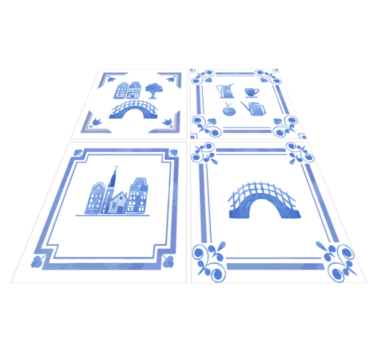 Vinyl vloerkleed keuken delftse huizen - TenStickers