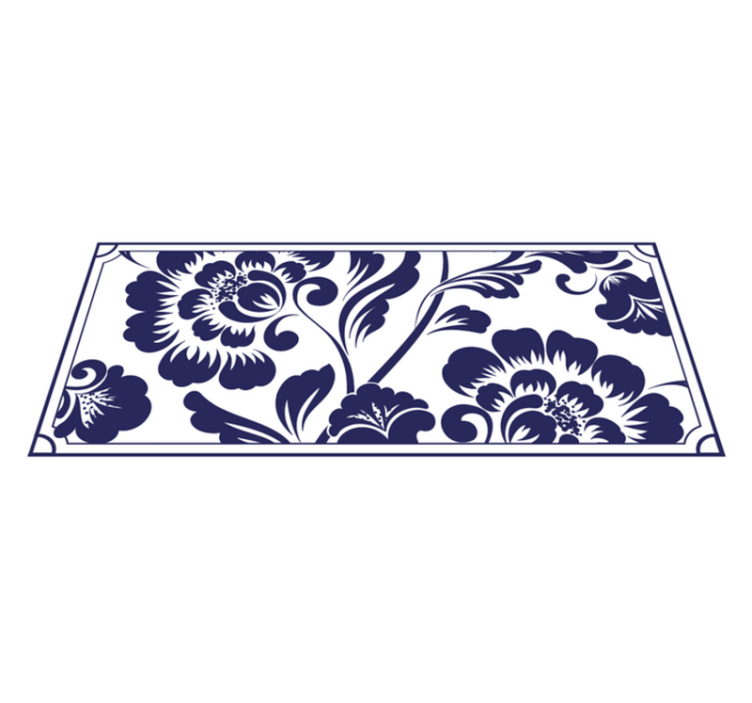 Marineblauw bloemenpatroon vinyl tapijt bloemen en planten - TenStickers