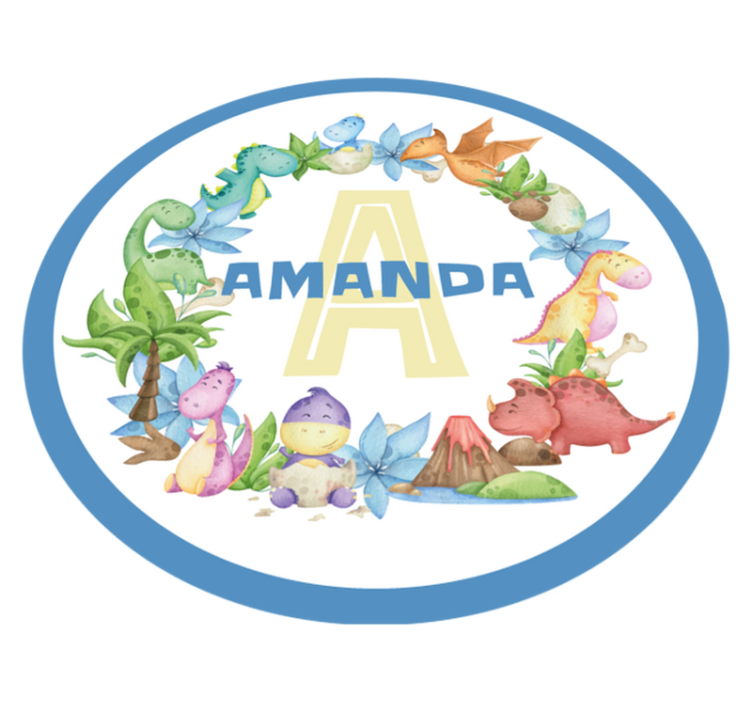 Dinosaurus cirkel vinyl tapijt met naam - TenStickers