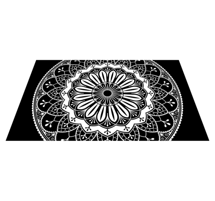Zwart botanisch motief vinyl tapijt mandala - TenStickers
