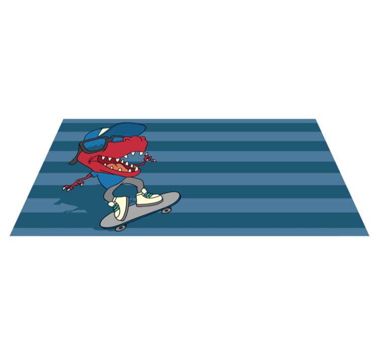 Skateboardende dinosaurus vinyl tapijt voor meer kinderen - TenStickers