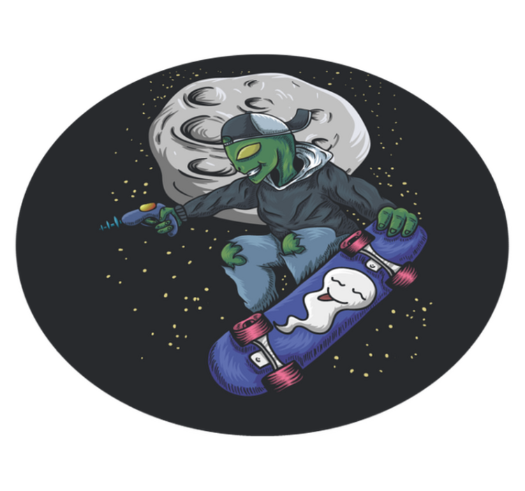 Skateboardende alien vinyl tapijt voor meer kinderen - TenStickers