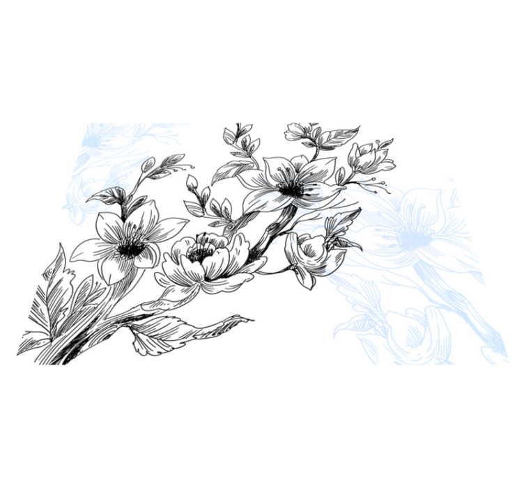 Azuurblauwe bloesemconcept vinyl tapijt bloemen en planten - TenStickers