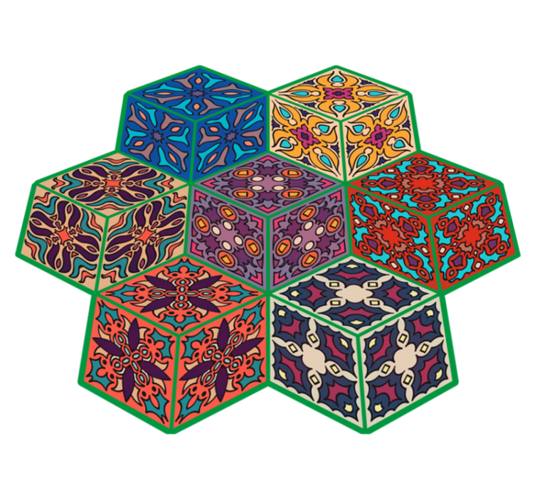 Kleurrijke hexagonale patronen vinyl tapijt mozaïek - TenStickers
