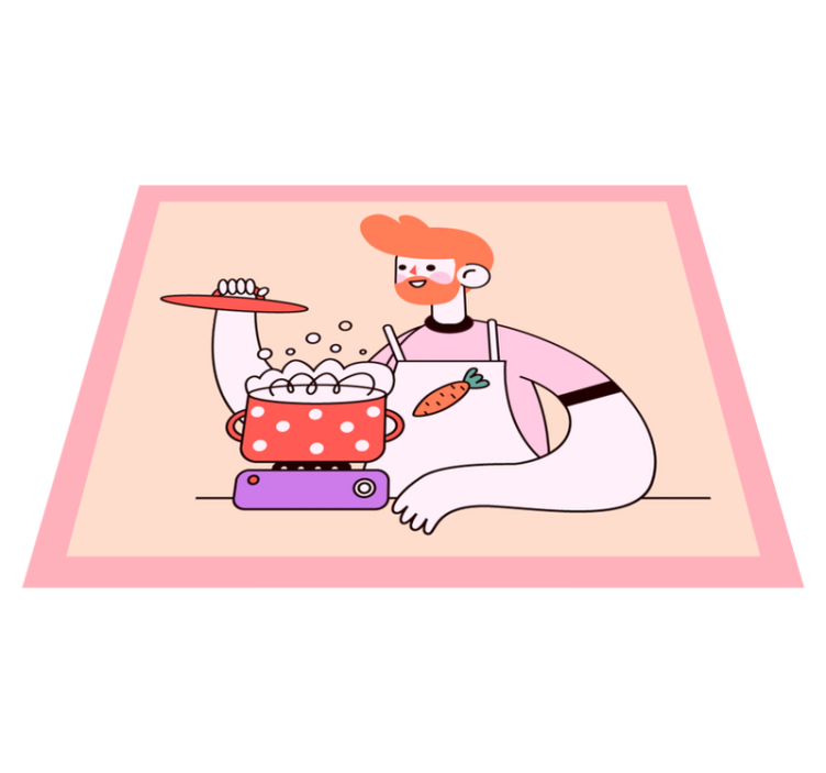 Roodharige man kookt vinyl vloerkleed keuken - TenStickers