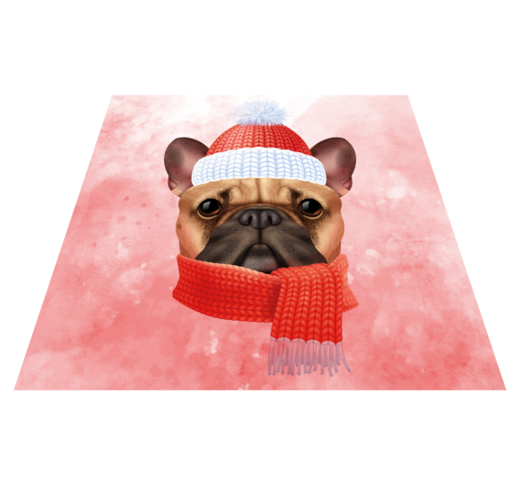 Franse bulldog winter dieren vinyl tapijt - TenStickers