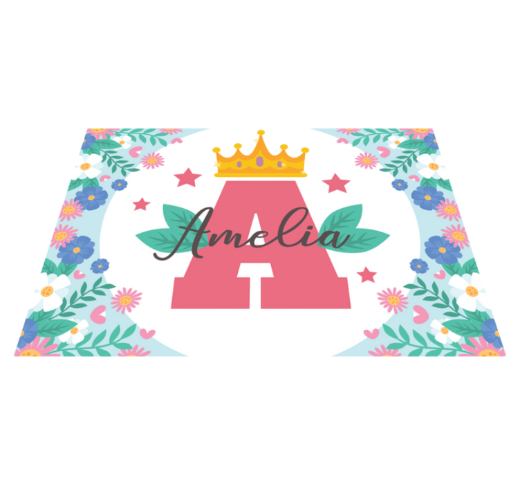 Gekroonde initiaal en naam vinyl tapijt voor meer kinderen - TenStickers