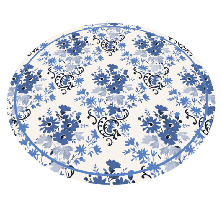Bloemenblauwe print vinyl vloerkleed rond - TenStickers