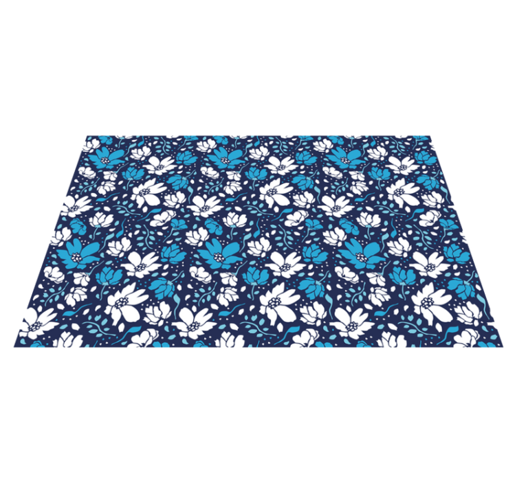 Marineblauw bloemenmotief vinyl tapijt bloemen en planten - TenStickers