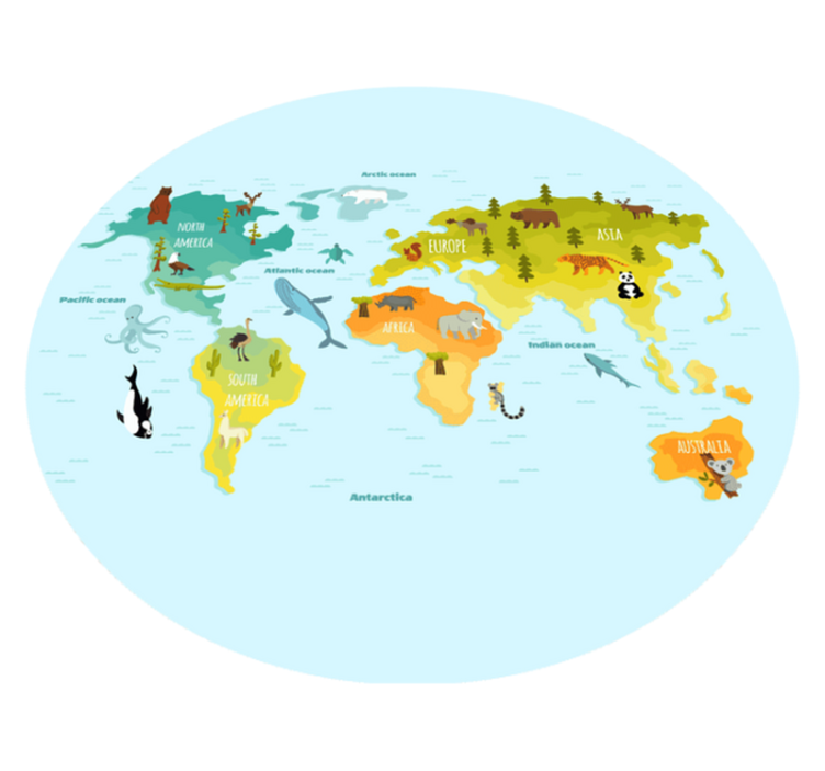 Geïllustreerde dierenkaart vinyl tapijt wereldkaart - TenStickers