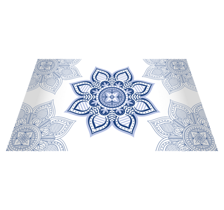 Ingewikkelde blauwe bloemen vinyl tapijt mandala - TenStickers