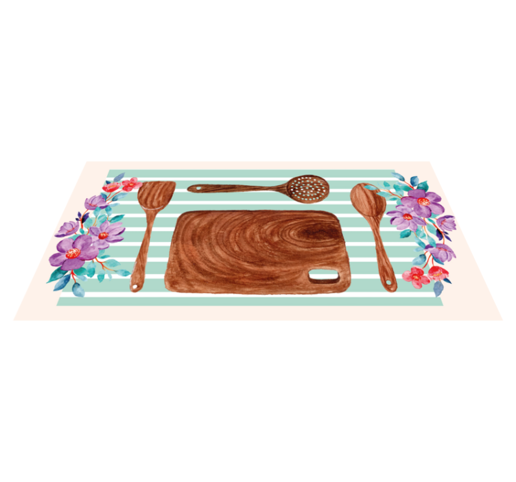 Bloemige keukenaccessoires vinyl vloerkleed keuken - TenStickers