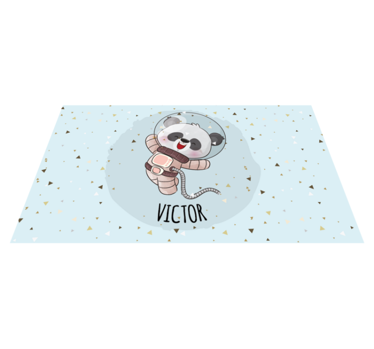 Schattige panda-astronaut vinyl tapijt met naam - TenStickers