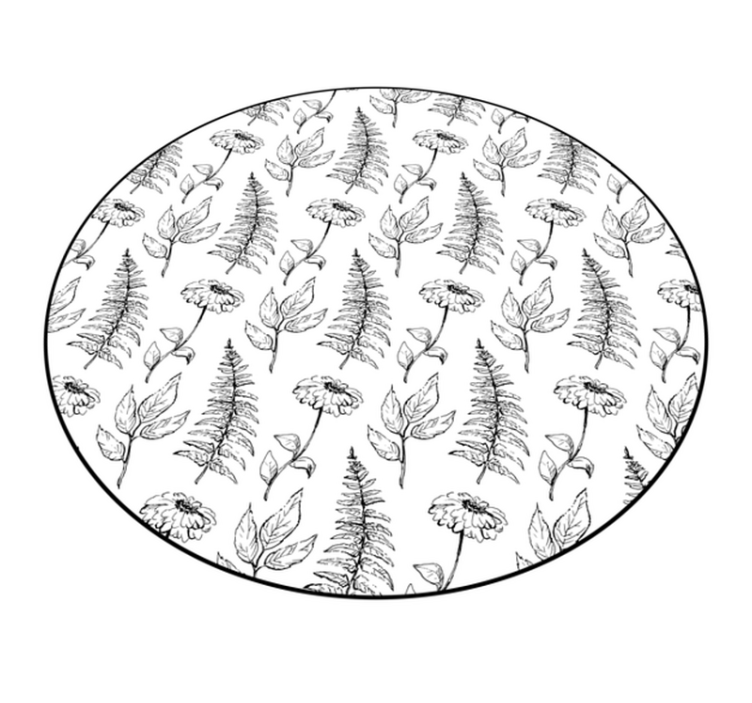 Bloemige zwarte omtrek vinyl vloerkleed rond - TenStickers