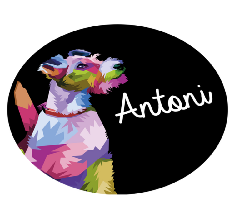 Kleurrijk hondenportret vinyl tapijt met naam - TenStickers