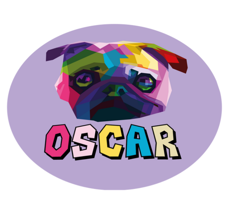 Geometrische hondenillustratie vinyl tapijt met naam - TenStickers