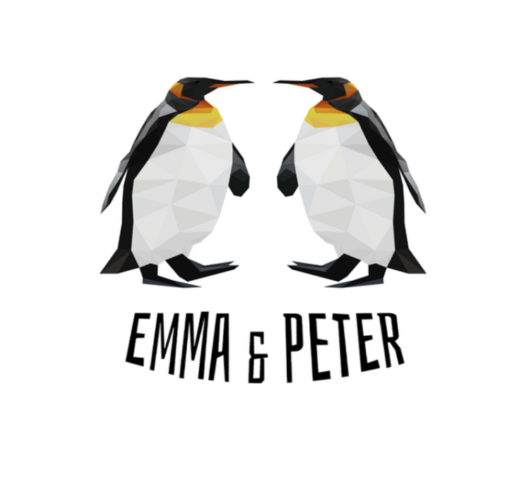 Geometrische pinguïns vinyl tapijt met naam - TenStickers