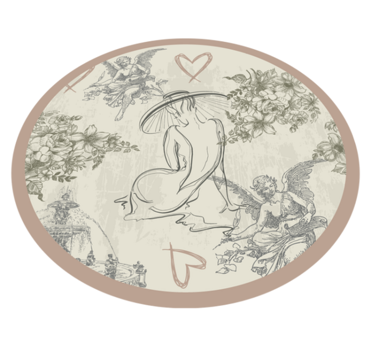 Engelen Bloemenmotief antiek vinyl tapijt rond - TenStickers