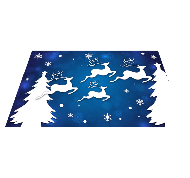 Vliegende rendieren blauwe Kerst vinyl tapijt - TenStickers