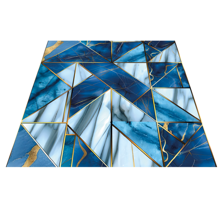 Geometrisch blauw marmer goud effect marmeren vinyl tapijt - TenStickers