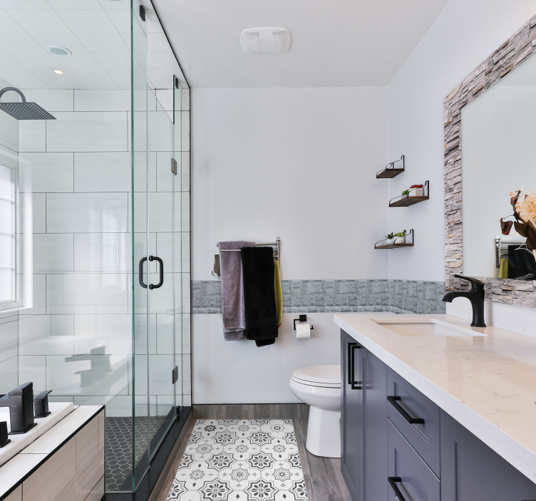 Elegante grijze patronen vinyl vloerkleed keuken - TenStickers