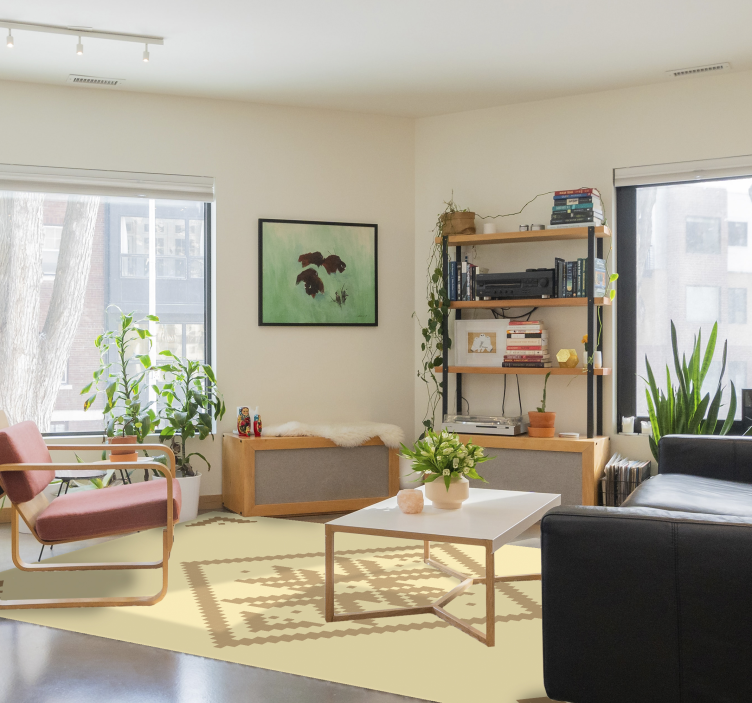 Elegant geometrisch contrast vinyl tapijt woonkamer - TenStickers