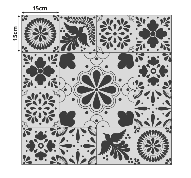 Monochrome bloemen vinyl tapijt tegels - TenStickers