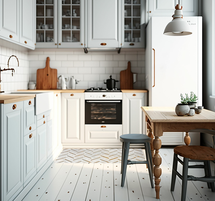 Stijlvolle chevron vinyl vloerkleed keuken - TenStickers