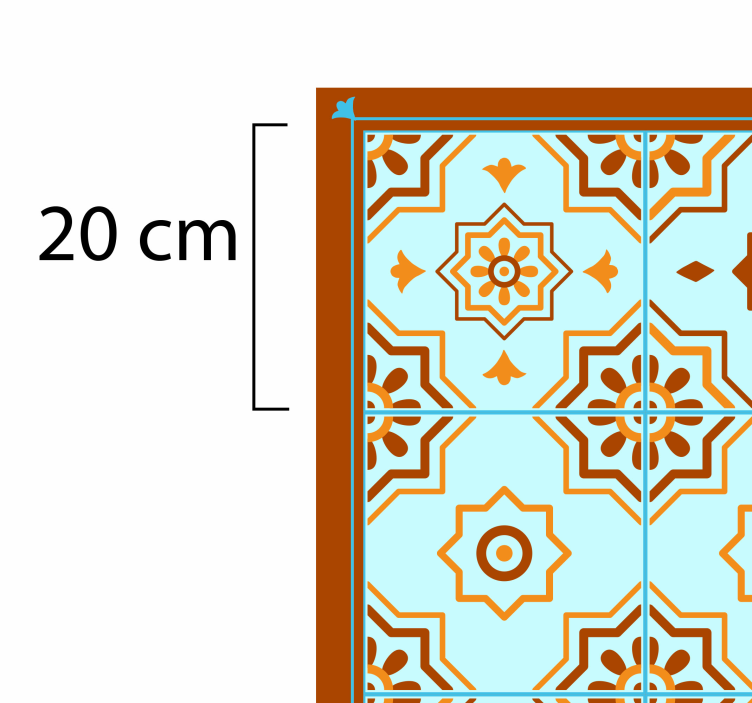 Oranje en blauw mozaïek vinyl vloerkleed keuken - TenStickers