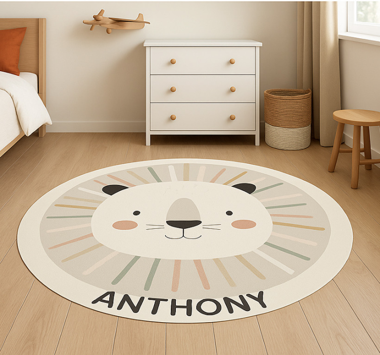 Aangepaste beige leeuw vinyl tapijt voor meer kinderen - TenStickers