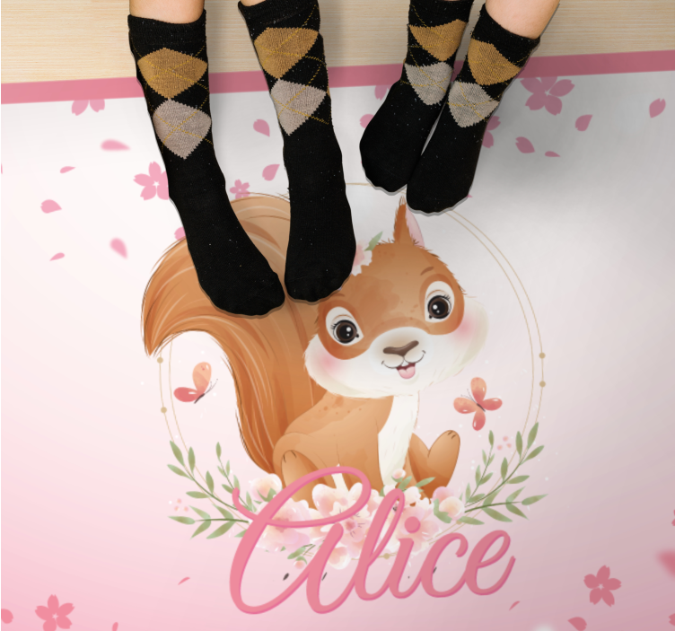 Eekhoorn illustratie vinyl tapijt met naam - TenStickers