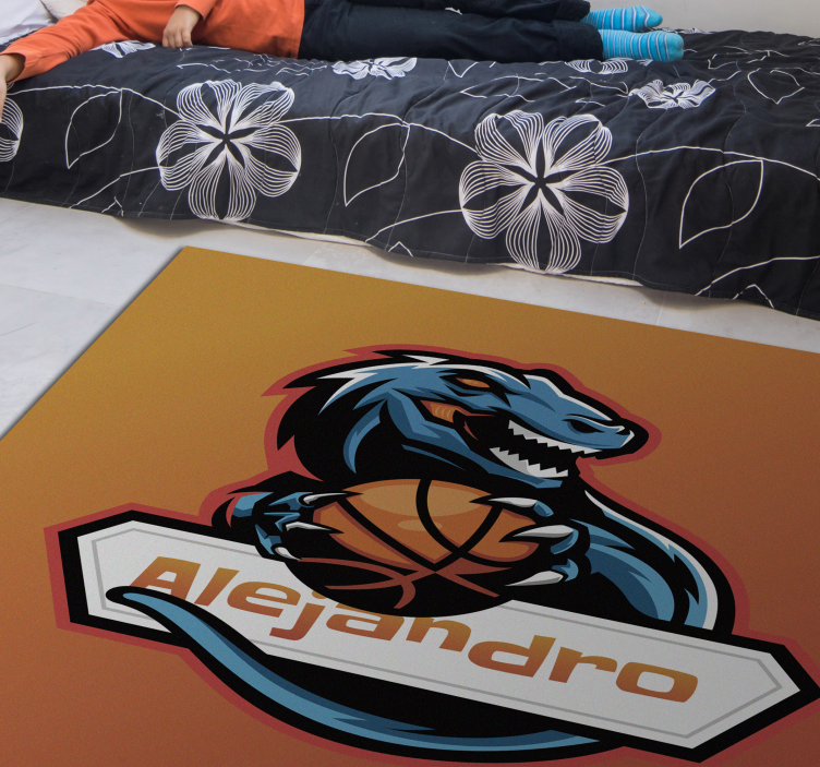 Basketbal dinosaurus vinyl tapijt met naam - TenStickers