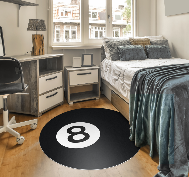 Biljartbal nummer 8 Rond vinyl tapijt - TenStickers