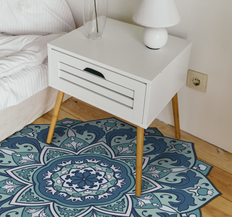 Blauw elegant patroon vinyl tapijt mandala - TenStickers