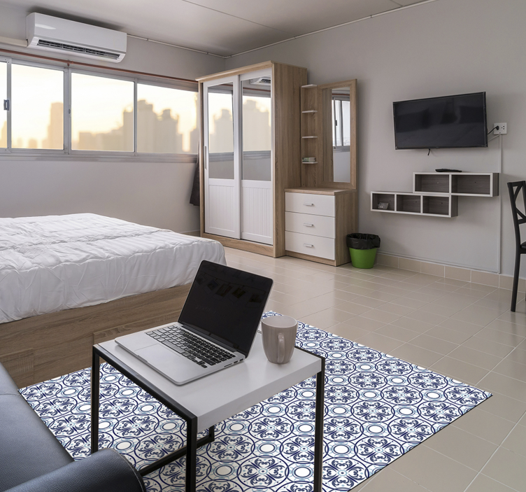 Blauw geometrisch tegel effect vinyl tapijt - TenStickers