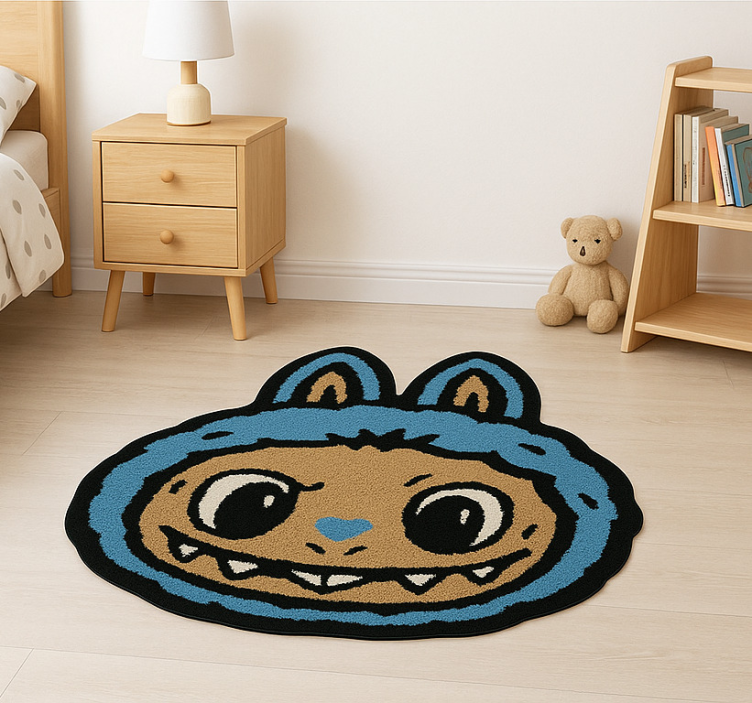Blauw labubu-ontwerp vinyl tapijt voor meer kinderen - TenStickers