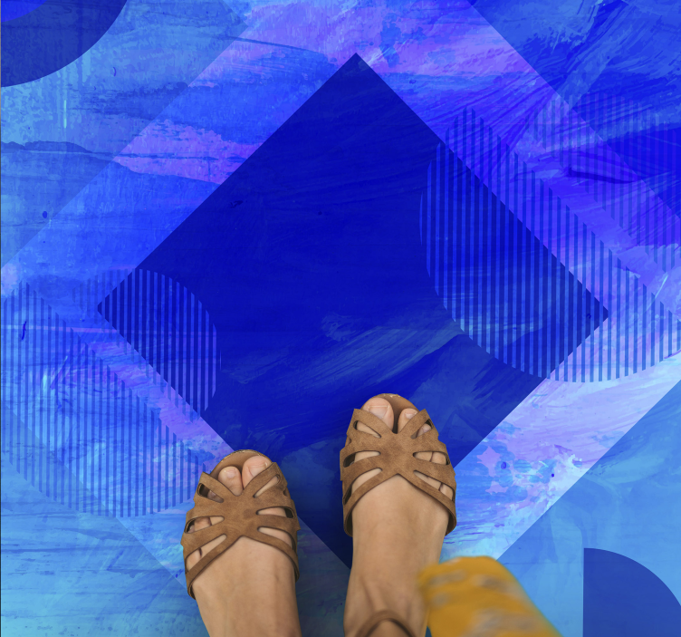 Blauwe geometrische motieven vinyl tapijt minimalistisch - TenStickers