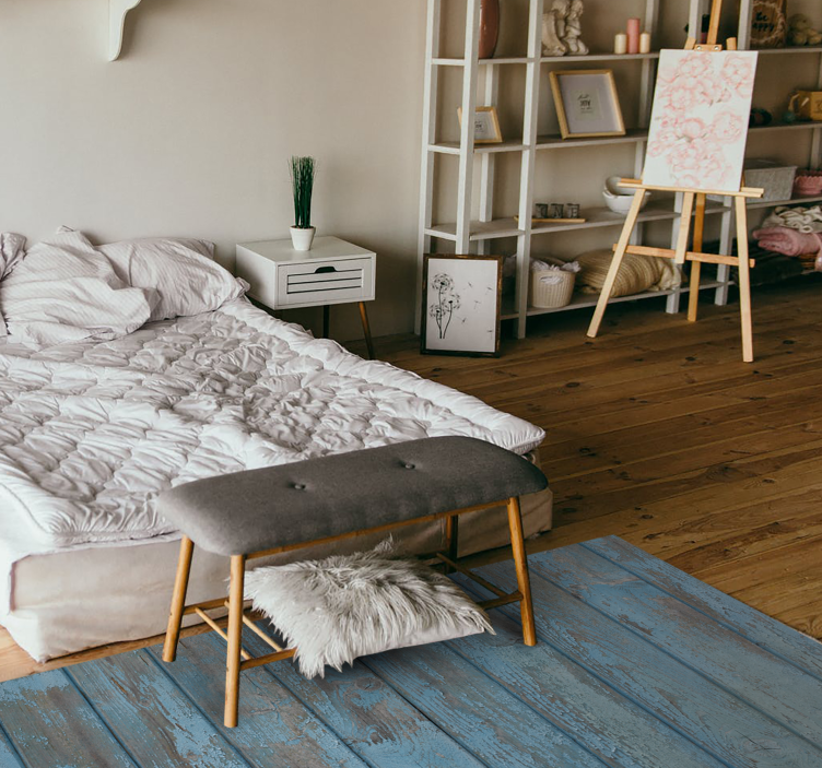 Blauwe oude planken vinyl tapijt met houtstructuur - TenStickers