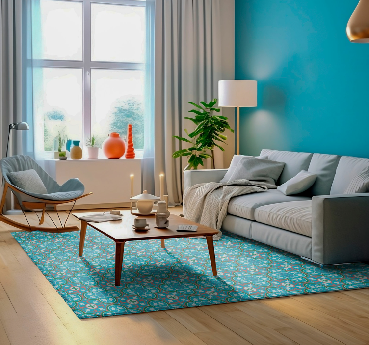 Blauwe hydraulische antiek vinyl tapijt - TenStickers