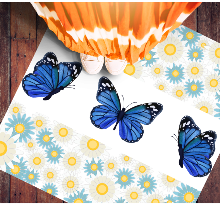 Blauwe vlinders vinyl tapijt bloemen en planten - TenStickers