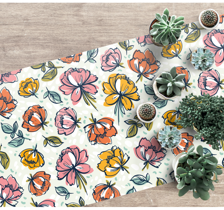 Bloeiende tuinontwerp vinyl tapijt bloemen en planten - TenStickers
