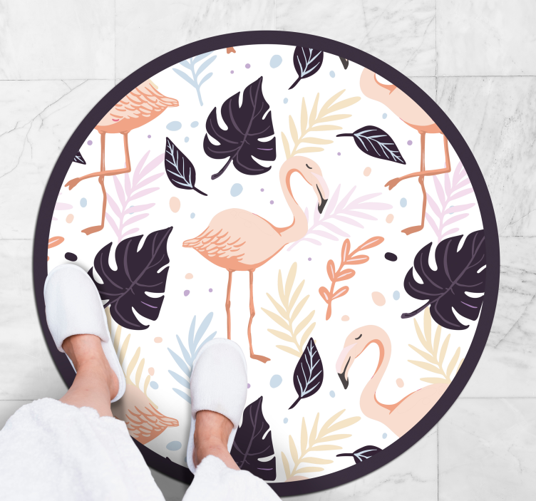 Bloemen flamingo cirkel dieren vinyl tapijt - TenStickers