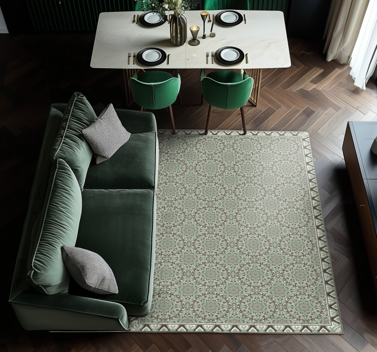 Bloemen tegelpatroon vinyl tapijt eetkamer - TenStickers