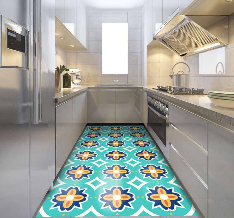 Bloemenmozaïekpatroon vinyl tapijt tegels - TenStickers