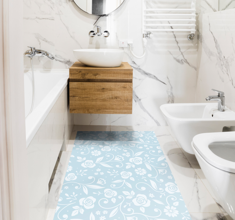 Bloemenpatroon blauw vinyl tapijt bloemen en planten - TenStickers