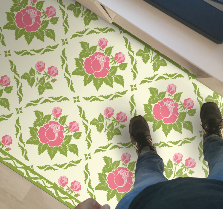 Bloemenrozenpatroon vinyl tapijt bloemen en planten - TenStickers