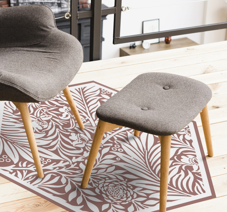 Bloemensymmetrie zeshoek vinyl tapijt bloemen en planten - TenStickers